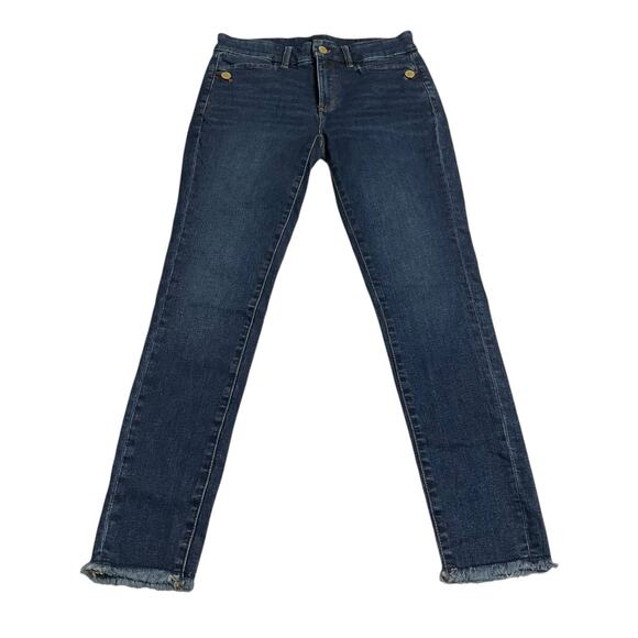 Ann Taylor Womens Jeans Size 4 The Skinny Raw Hem Mid Rise Dark Wash Blue Denim - Picture 1 of 12